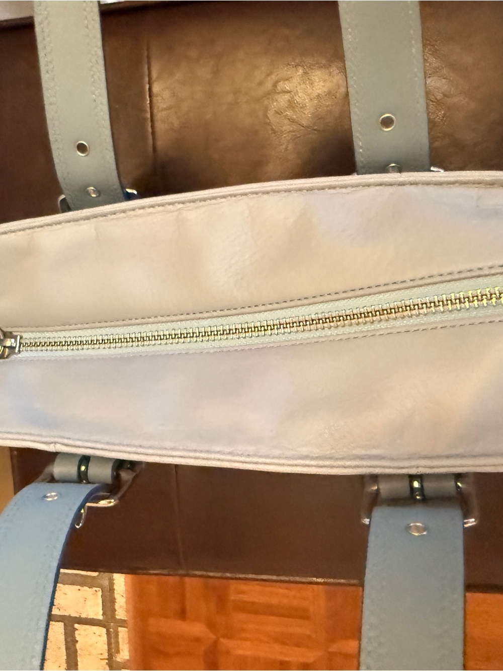 Coach Pale Blue Leather Tote with Polished Hardware - Picture 7 of 9